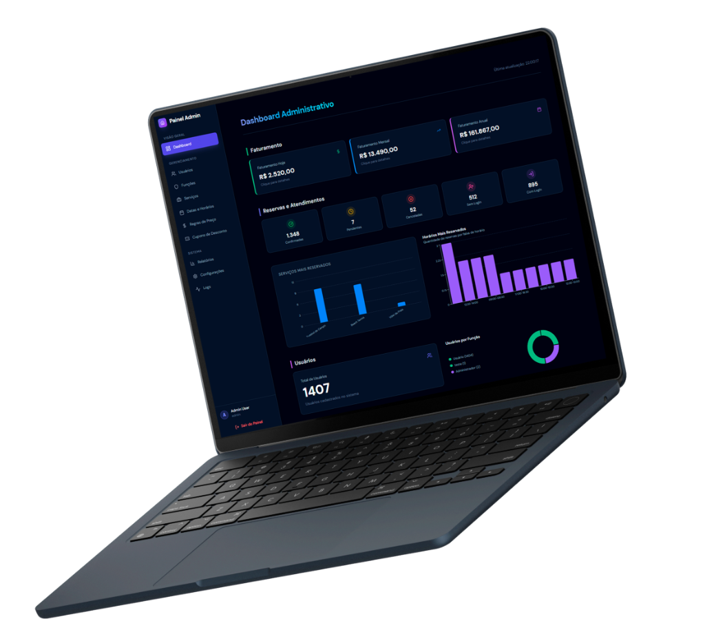 Reserva Fácil - Interface do sistema em um notebook premium